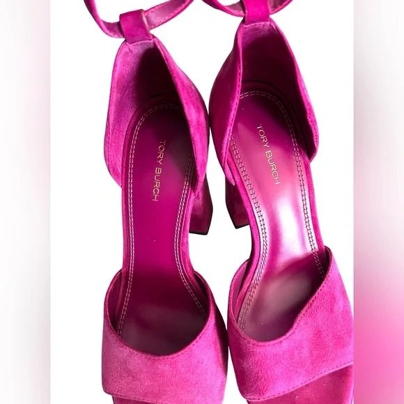 Tory Burch Size 7 Loretta Platforms Sandals Suede Fuchsia Hot Pink - Picture 3 of 7
